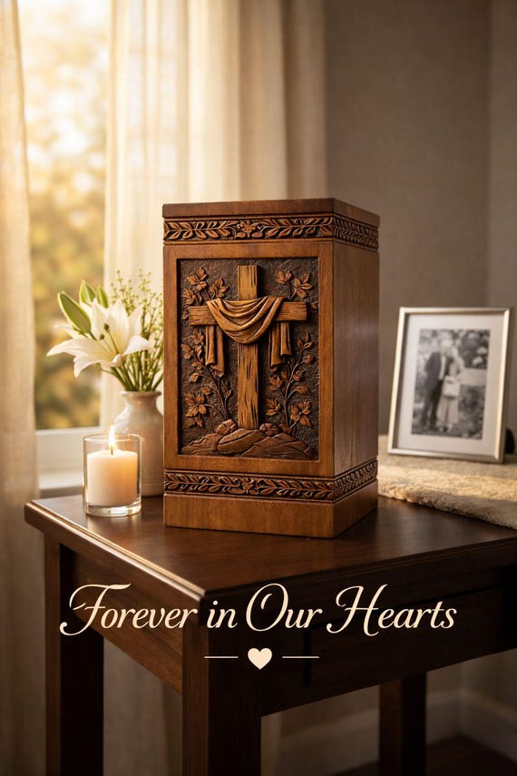 Personalized Wooden Urn Box, Cross Memorial Urn, Custom Ashes Keepsake