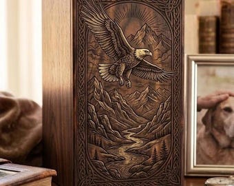 Custom Soaring Eagle Wooden Urn for Human Ashes - Solid Walnut Memorial Box