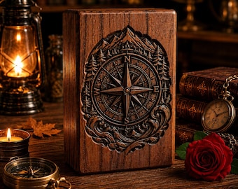 Compass Wooden Urn, Cremation Ashes Keepsake, Memorial Gift for Loved Ones, Handmade Wooden Tribute