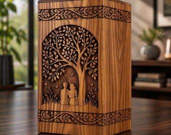 Personalized Wooden Urn Box, Tree of Life Memorial Urn, Custom Engraved Ashes Keepsake