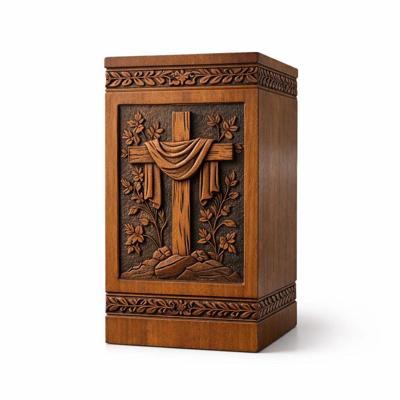 Personalized Wooden Urn Box, Cross Memorial Urn, Custom Ashes Keepsake image 2