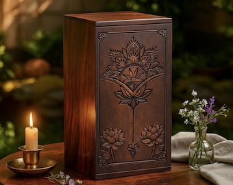 Lotus Mandala Rosewood Urn - Handcrafted Wooden Memorial Box