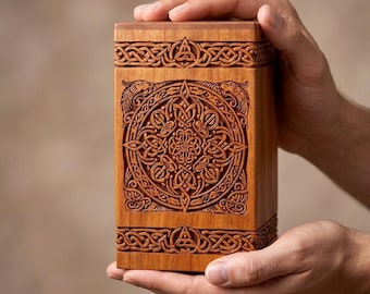 Celtic Knot Wooden Urn – Hand Carved Cremation Memorial Box