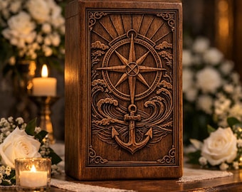 Compass Anchor Wooden Urn for Ashes – Nautical Memorial Urn Box