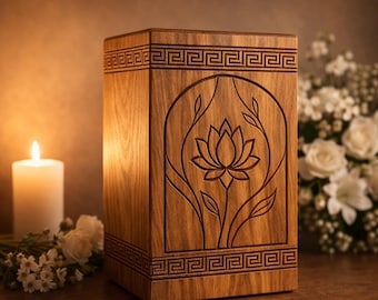 Handmade Wooden Lotus Urn for Ashes, Memorial Keepsake Box
