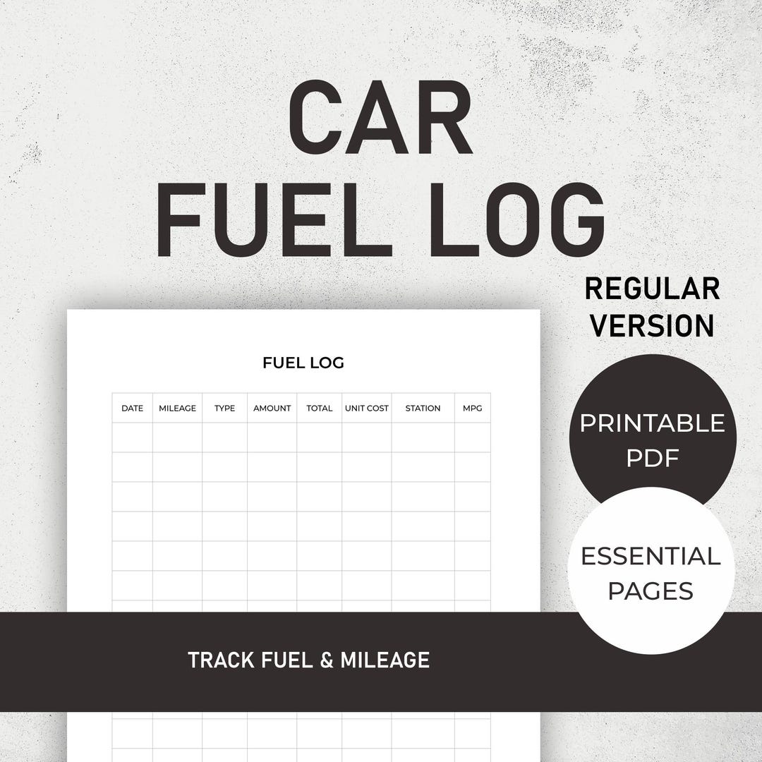 Car Fuel Log, Printable Mileage Tracker, Vehicle Expense Book (PDF ...