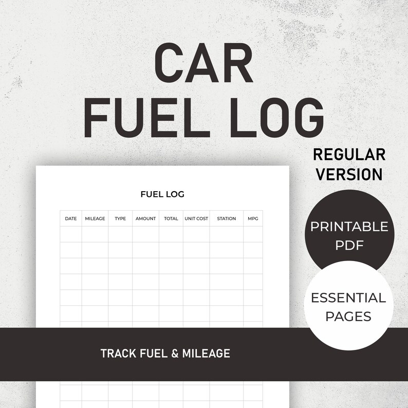 Car Fuel Log, Printable Mileage Tracker, Vehicle Expense Book (PDF ...