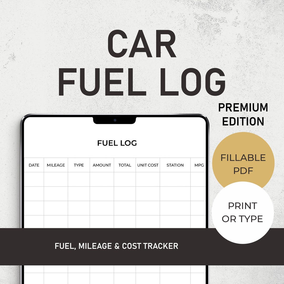 Car Fuel Log Book Printable Fillable PDF Mileage Tracker Vehicle ...