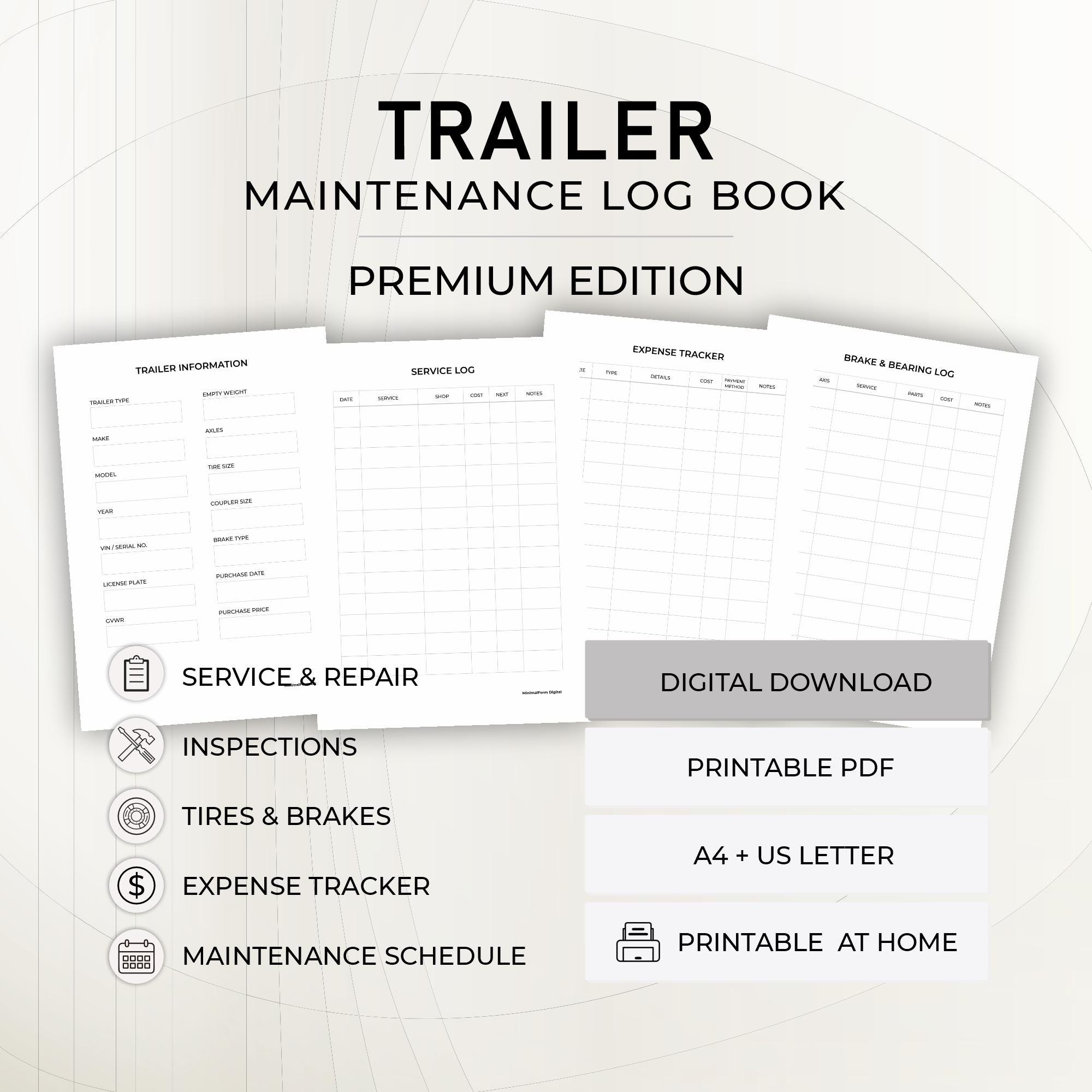 Trailer Record Example Text File Trailer Maintenance Log Book Printable PDF, Trailer Service Record ...
