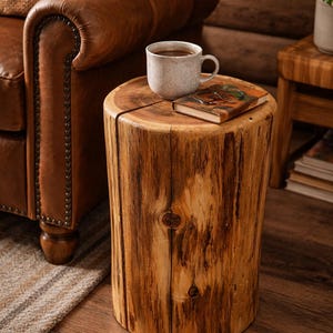 Cedar Grove Stump Side Table, Rustic Plant Stand, Cedar Stool, Clear Lacquer