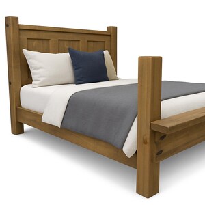 Rustic Bed Frame with Bench, Blue Pine, Solid Wood Montana Lodge Bedroom Furniture