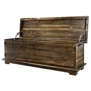 Rustic Blue Pine Blanket Chest, Forged Iron Accents, Farmhouse Storage Bench Trunk image 15