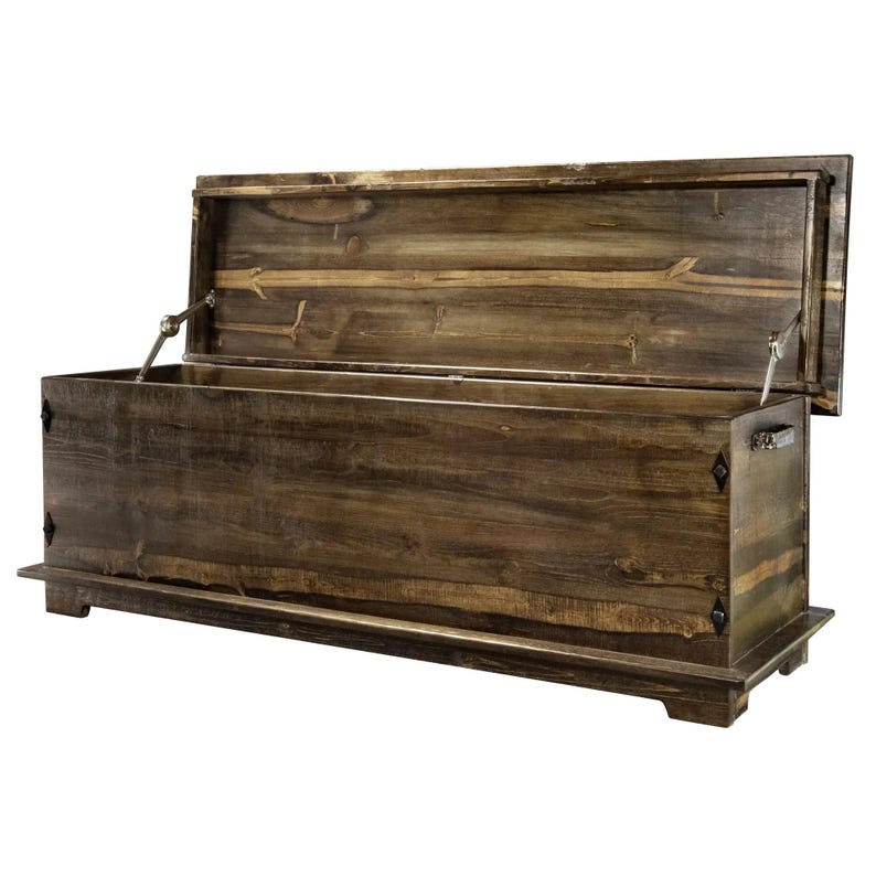 Rustic Blue Pine Blanket Chest, Forged Iron Accents, Farmhouse Storage Bench Trunk image 15