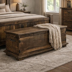 Rustic Blue Pine Blanket Chest, Forged Iron Accents, Farmhouse Storage Bench Trunk image 3