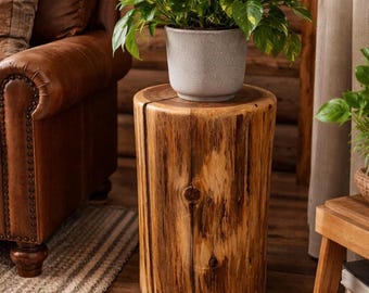 Cedar Grove Stump Plant Stand, Natural Cedar Log, Rustic Cabin Decor, Lodge Accent