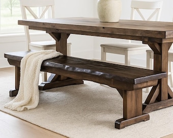 Banco de comedor rústico de pino azul con borde vivo, hecho a mano, de madera de Montana, para entrada y dormitorio, de 1,2 a 1,8 m