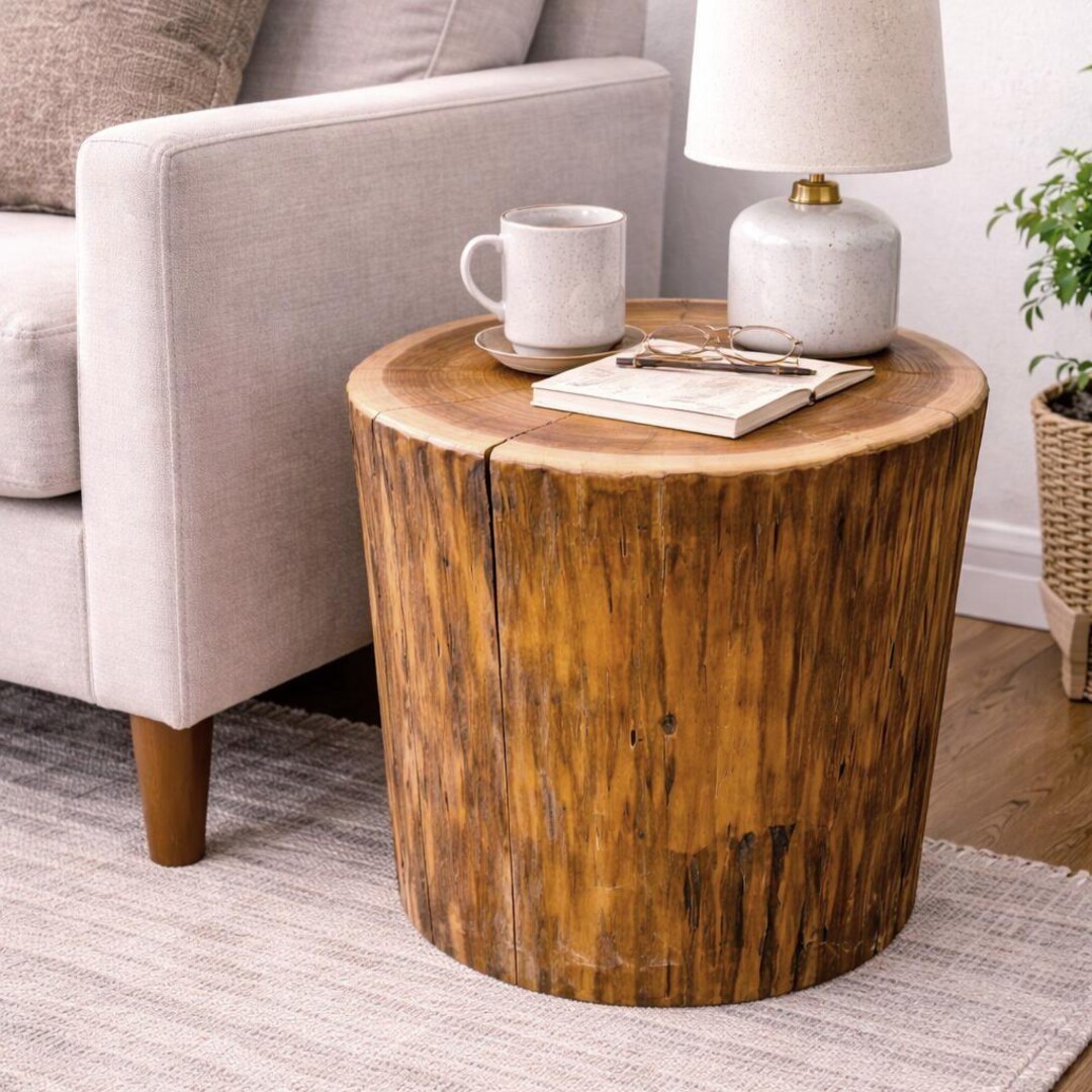 Rustic Log Side Table Cedar Stump Side Table, Rustic Seat, Cabin Accent, Natural Solid Wood ...