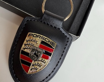 Handmade Porsche Leather Keychain, Black Crest Key Ring: 2026 Design