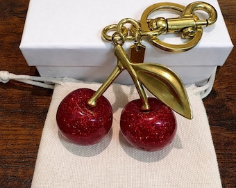 Coach Red Resin Cherry Glitter Bag Charm Key Fob Key Chain - Etsy