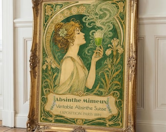 Absinthe Mimeux Vintage French Absinthe Poster Art Nouveau Green Fairy Wall Art Mucha Style Belle Epoque Print Bar Decor Dark Academia Gift