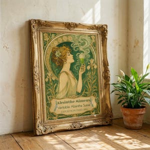 Absinthe Mimeux Vintage French Absinthe Poster Art Nouveau Green Fairy Wall Art Mucha Style Belle Epoque Print Bar Decor Dark Academia Gift image 4