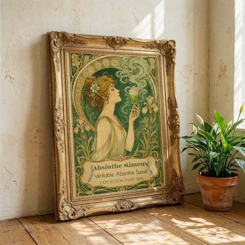 Absinthe Mimeux Vintage French Absinthe Poster Art Nouveau Green Fairy Wall Art Mucha Style Belle Epoque Print Bar Decor Dark Academia Gift image 4