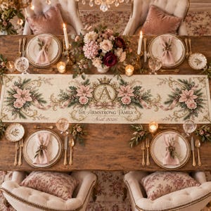 Personalized Christmas Table Runner - Custom Family Name Monogram Holiday Dining Decor