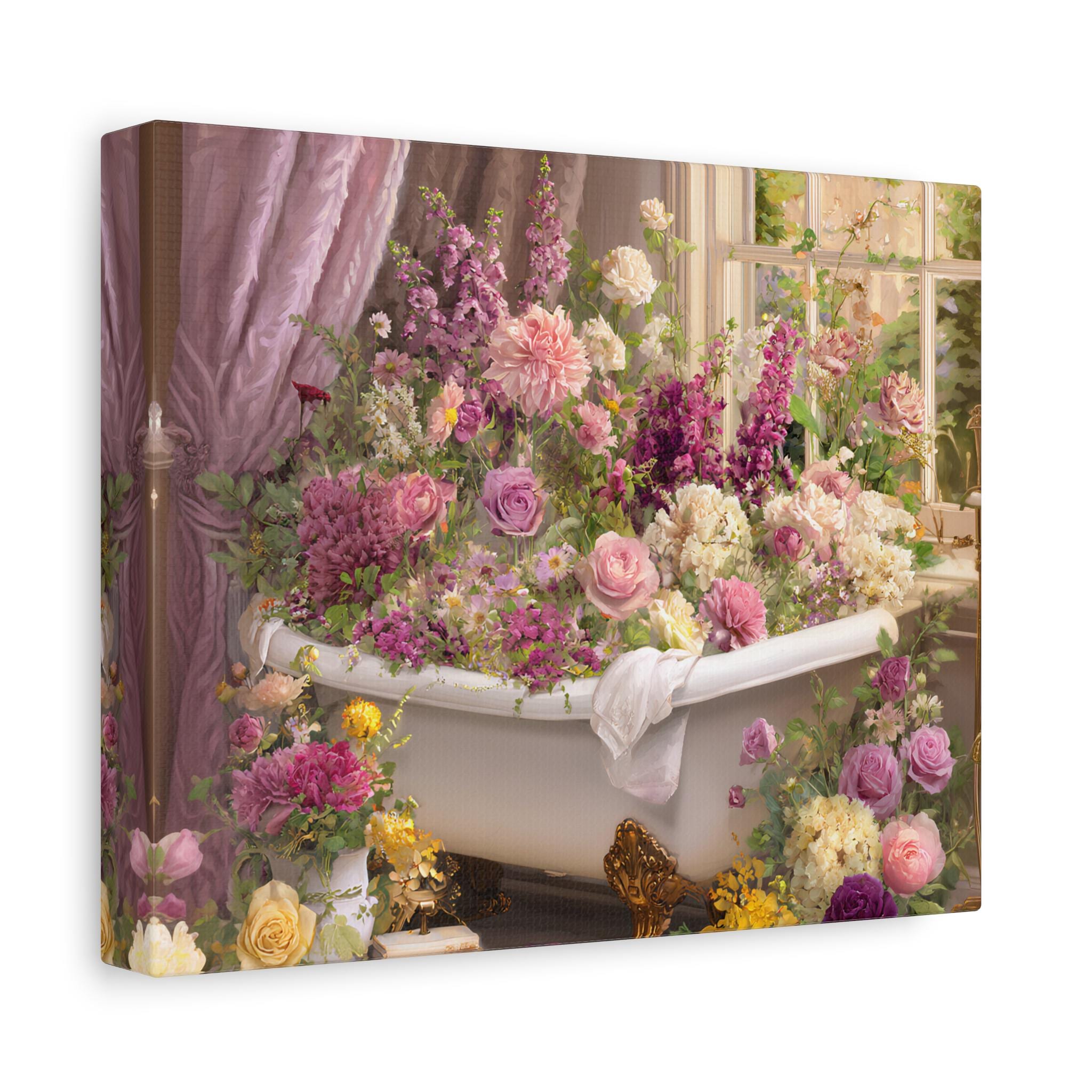 Floral Clawfoot Bathtub Canvas Print, Romantic Bathroom Wall Art ...