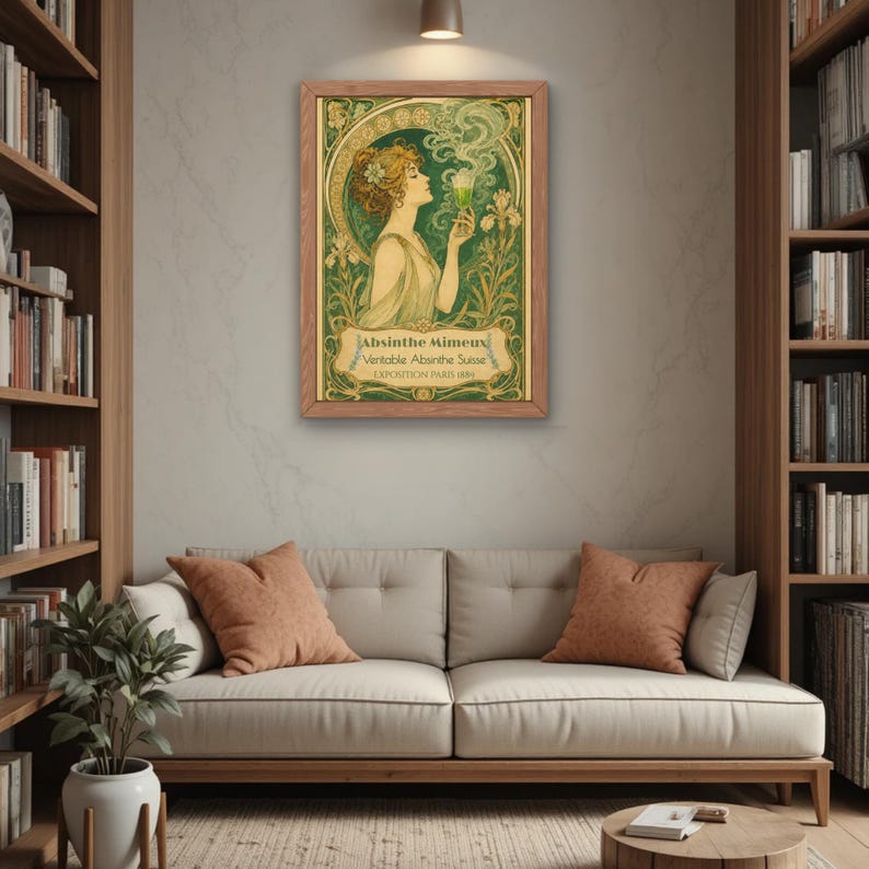 Absinthe Mimeux Vintage French Absinthe Poster Art Nouveau Green Fairy Wall Art Mucha Style Belle Epoque Print Bar Decor Dark Academia Gift image 7