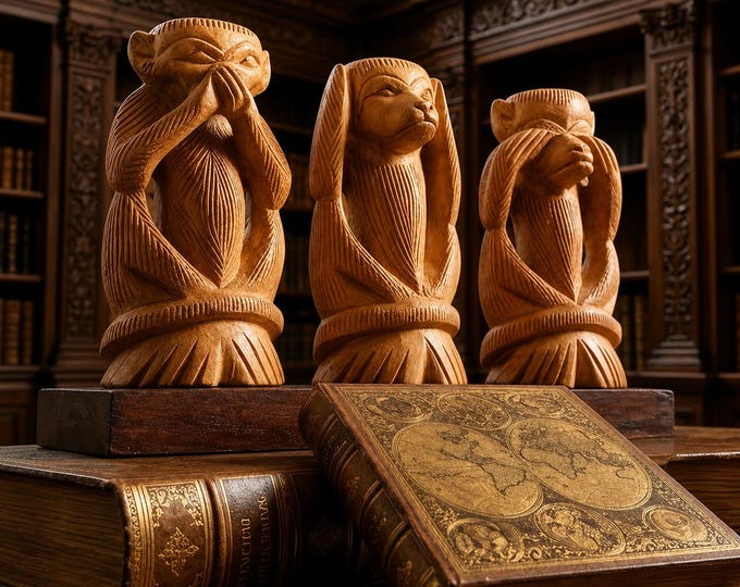 Three Wise Monkeys Wooden Statue Set, Handcrafted See Hear Speak No Evil Sculpture