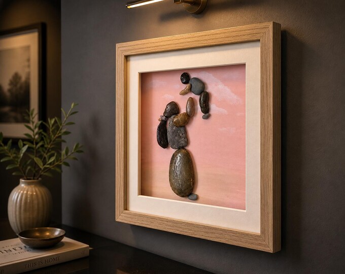 Handmade Pebble Art Couple Wall Decor, Romantic Stone Love Shadow Box Frame
