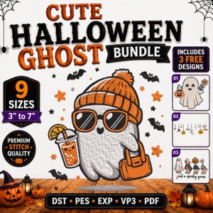 Cute Halloween Ghost Embroidery Bundle, Spooky Goose & Pumpkin Ghost Design, Kawaii Fall Machine Embroidery Files, Instant Download