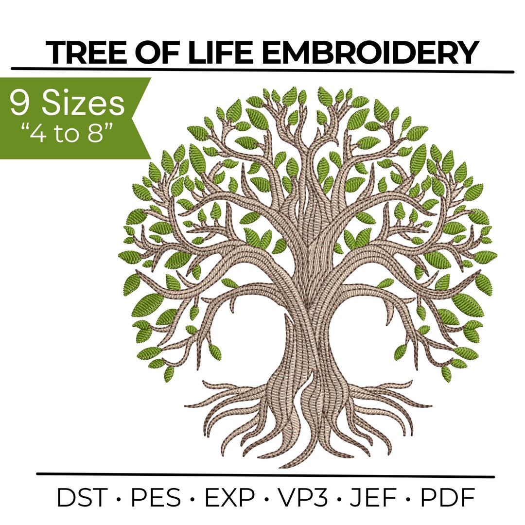 Tree of Life Embroidery Design, Roots Branches Leaves, 9 Sizes Machine ...