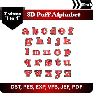 3D Puff Embroidery Font Small Alphabet a-z | BX Lowercase Foam Letters | Mini Puff Font Embroidery | Machine Files |7 Sizes Instant Download