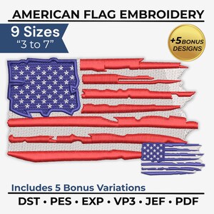 American Flag Embroidery Bundle, USA Coquette Bow Patriotic Design, 4th of July Independence Day, Distressed Flag, Military Tribute