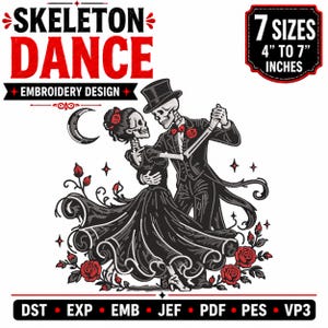 Gothic Skeleton Couple Embroidery Design | Skeleton Dance Pattern | Halloween Skeleton Love Embroidery | Instant Download