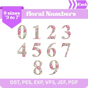Floral Numbers Embroidery Design 0-9 Bundle | Cottagecore Flower Birthday Numbers | Botanical Number Monogram Set | Machine Embroidery Files