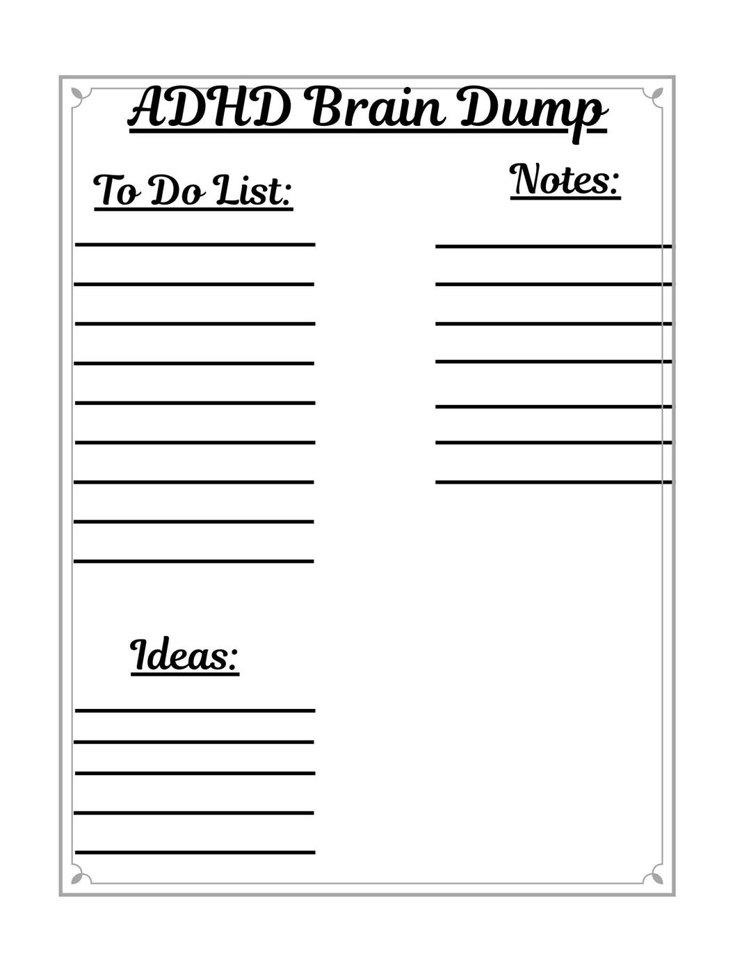 ADHD Brain Dump Printable, Minimalist Productivity Worksheet (instant ...