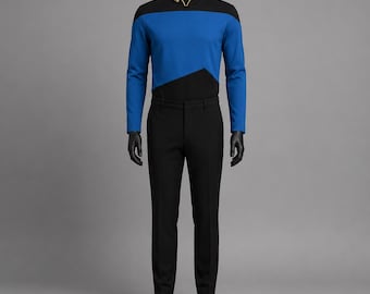 Blau-Schwarzes Sci-Fi Uniform Kostüm, TNG inspirierte Kommando Tunika, Raumoffizier Kostüm