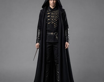 Herren Dunkelmagier Kostüm, Mittelalter Waldläufer LARP Cosplay Outfit Für Ren Faire