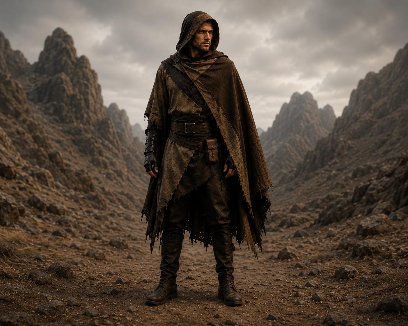 Galactic Nomad Poncho: Hooded Jedi Cloak, Desert Wanderer Sci-Fi Cosplay Robe