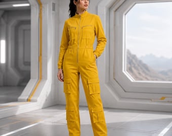 Gelber Sci Fi Overall Damen Space Forscher Cosplay Outfit