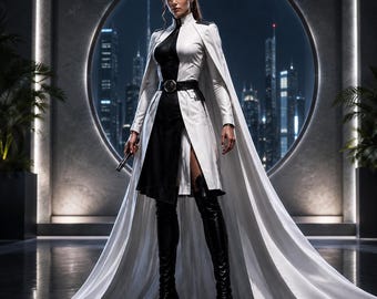 Star War Frauen Futuristisches weißes Umhang-Kostüm, Sci-Fi Kommandant Outfit,