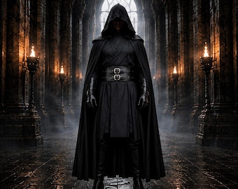 Dark Jedi Kapuzen Umhang Outfit Sith Inspiriert Cosplay Robe Schwarz Krieger Kostüm Comic Con