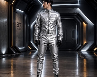 Herren Sci-Fi Overall Silber Metallic - Futuristische Cosplay Uniform