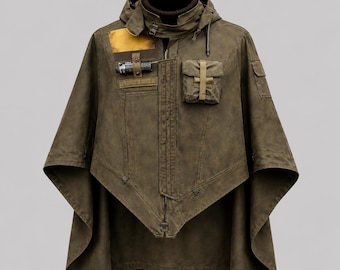 Taktische Militär Poncho Umhang Kapuze Olive Cyberpunk Nutzen Umhang Survivor Canvas Oberbekleidung Kostüm