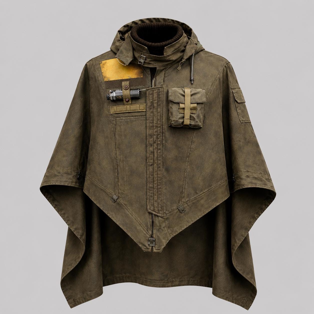 Tactical Military Poncho Cape Hooded Olive Cyberpunk Utility Cloak Survivor Canvas Outerwear Costume