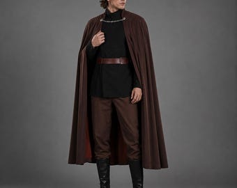 Herren Jedi Umhang Kostüm Braun Sith Cape Tunika Outfit Sternkrieger Cosplay