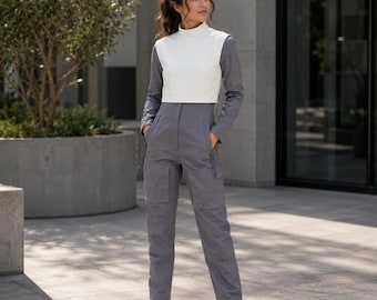 Damen-Utilo-Jumpsuit mit kurzer Weste im Set | Futuristisches Cargo Overall Outfit