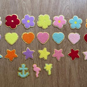 Chenille Iron On Repair Patches | Cute Heart Flower Star Patch | Patch for Holes | Gold Glitter Edge Applique | DIY Jacket Bag Hat